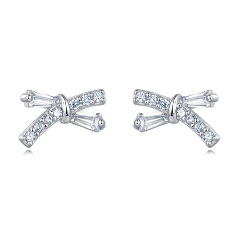 925 Sterling Silver Elegant Zircon Bow Earrings In Plated with White Gold