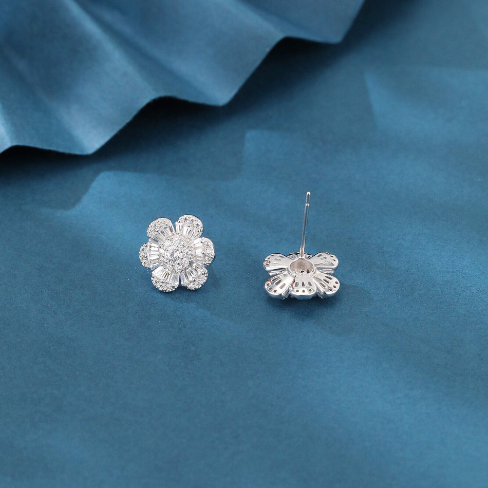 925 Sterling Silver Elegant Floral Zircon Earrings