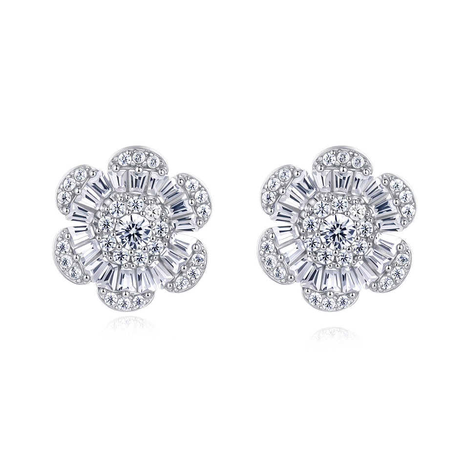 925 Sterling Silver Elegant Floral Zircon Earrings