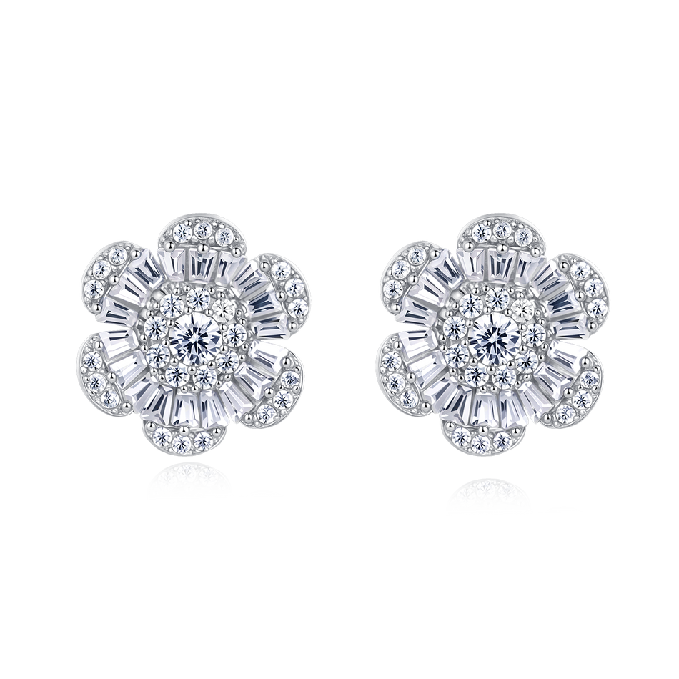 925 Sterling Silver Elegant Floral Zircon Earrings
