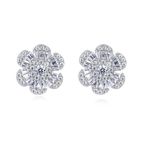 925 Sterling Silver Elegant Floral Zircon Earrings