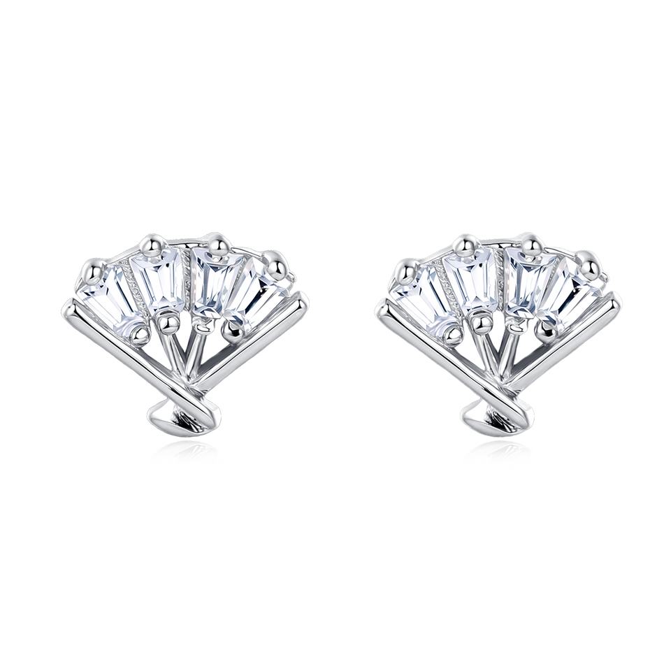 925 Sterling Silver Elegant Triple Pear Zircon V-shape Plated with White Gold Stud Earrings