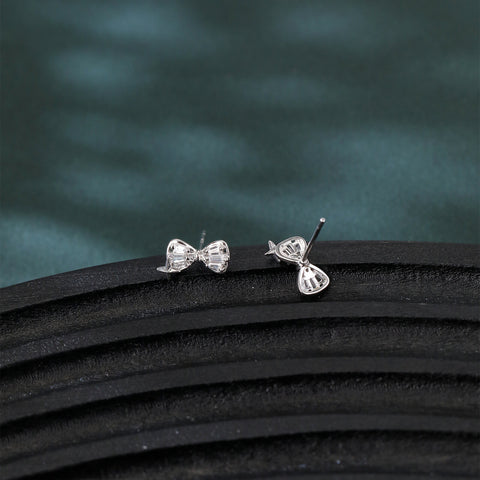 925 Sterling Silver Elegant Zircon Bow Earrings In Plated with White Gold
