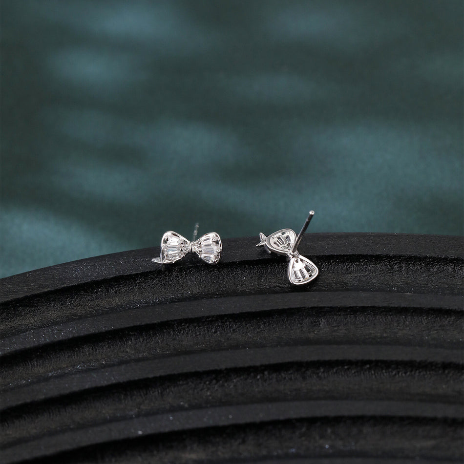 925 Sterling Silver Elegant Zircon Bow Earrings In Plated with White Gold