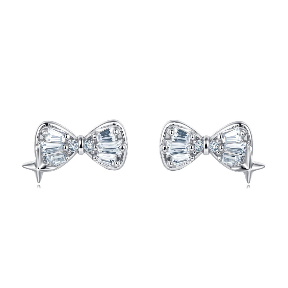 925 Sterling Silver Elegant Zircon Bow Earrings In Plated with White Gold