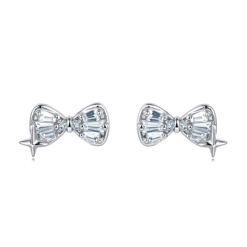 925 Sterling Silver Elegant Zircon Bow Earrings In Plated with White Gold