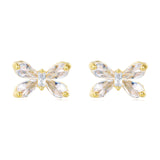 925 Sterling Silver Elegant Butterfly Crystal Stud Earrings With Gold Accents