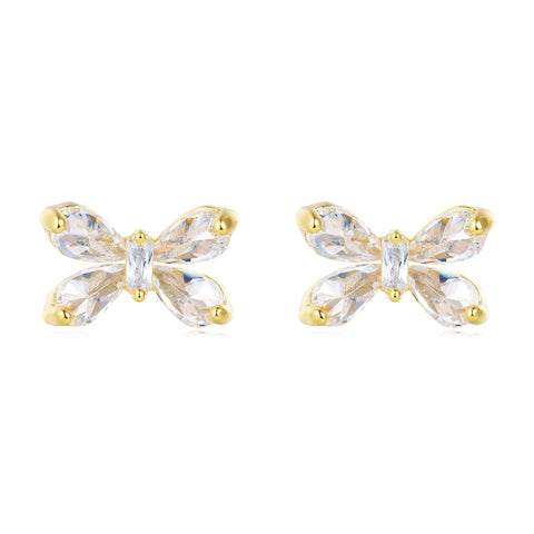 925 Sterling Silver Elegant Butterfly Crystal Stud Earrings With Gold Accents