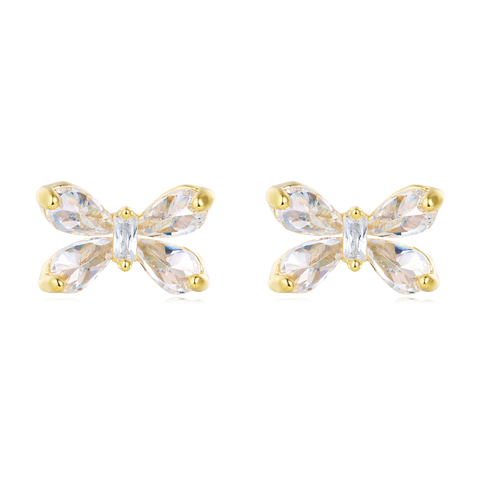 925 Sterling Silver Elegant Butterfly Crystal Stud Earrings With Gold Accents
