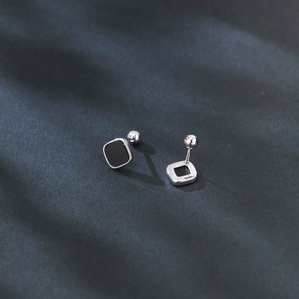 925 Sterling Silver Modern Black Geometric Earrings With Metallic Accent