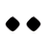 925 Sterling Silver Modern Black Geometric Earrings With Metallic Accent