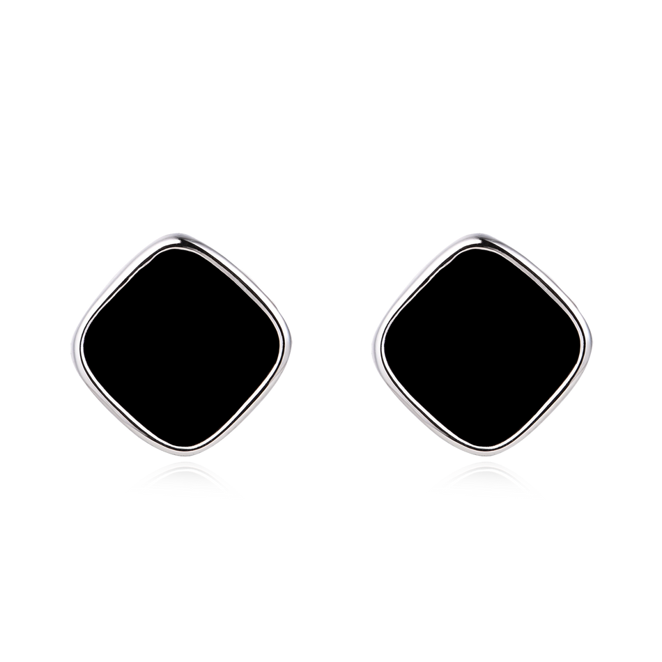 925 Sterling Silver Modern Black Geometric Earrings With Metallic Accent