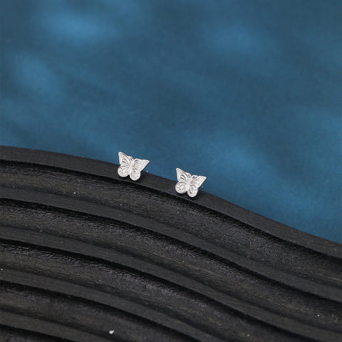 925 Sterling Silver Elegant Sterling Silver Butterfly Stud Earrings With Intricate Cut-out Wings And Sparkling Accents