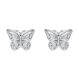 925 Sterling Silver Elegant Sterling Silver Butterfly Stud Earrings With Intricate Cut-out Wings And Sparkling Accents