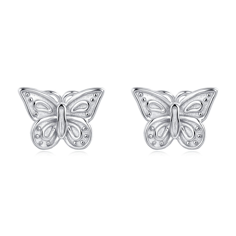 925 Sterling Silver Elegant Sterling Silver Butterfly Stud Earrings With Intricate Cut-out Wings And Sparkling Accents