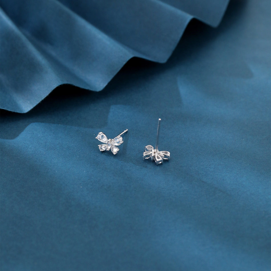925 Sterling Silver Elegant Butterfly Zircon Earrings In Sterling Silver