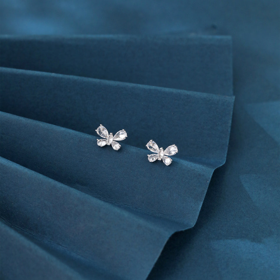 925 Sterling Silver Elegant Butterfly Zircon Earrings In Sterling Silver