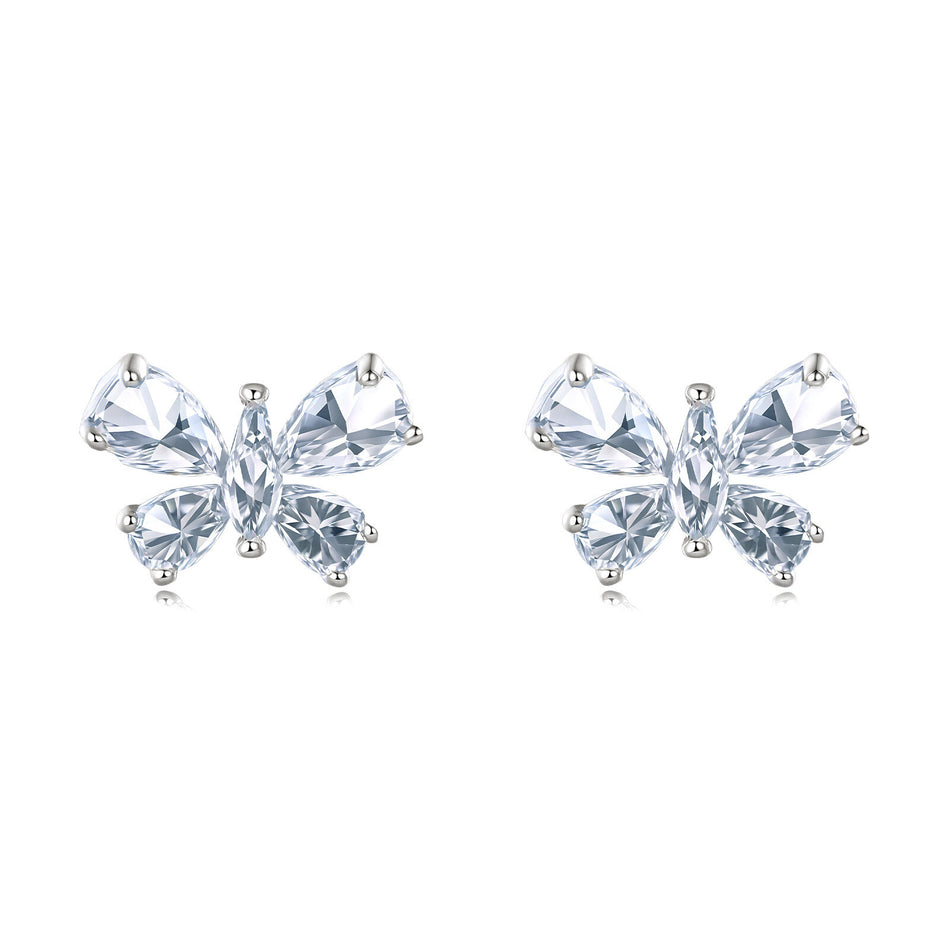 925 Sterling Silver Elegant Butterfly Zircon Earrings In Sterling Silver