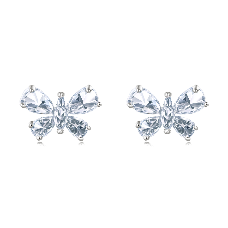 925 Sterling Silver Elegant Butterfly Zircon Earrings In Sterling Silver