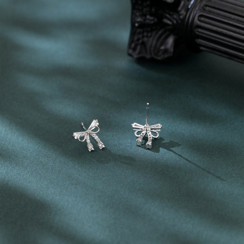 925 Sterling Silver Elegant Zircon Bow Earrings In Plated with White Gold