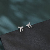 925 Sterling Silver Elegant Zircon Bow Earrings In Plated with White Gold