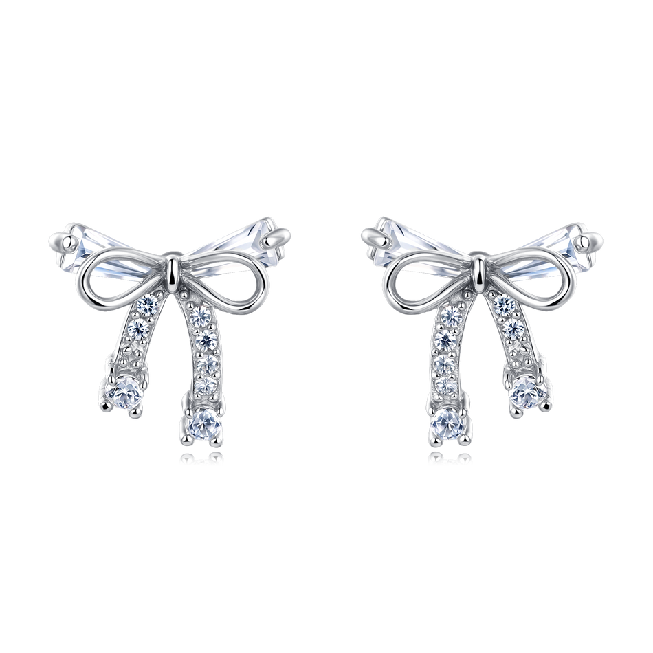 925 Sterling Silver Elegant Zircon Bow Earrings In Plated with White Gold