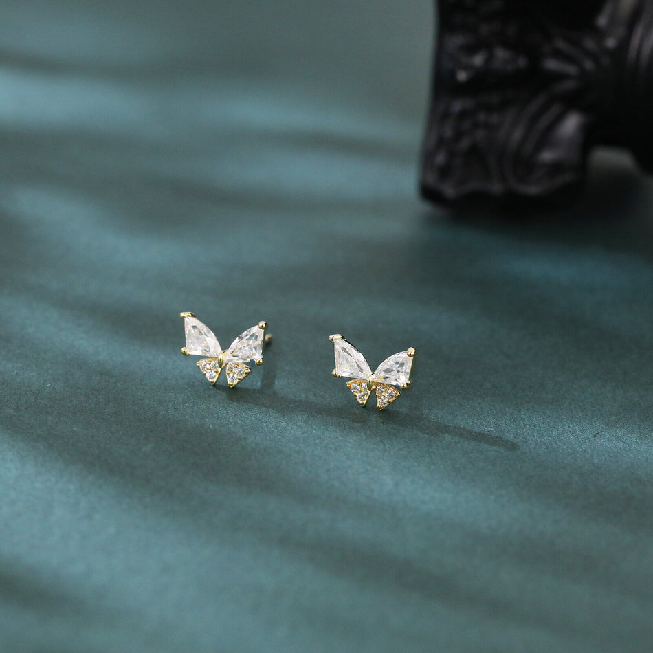 925 Sterling Silver Butterfly Zircon Earrings In 18k Plated With Gold