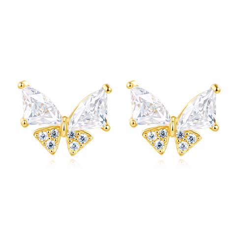 925 Sterling Silver Butterfly Zircon Earrings In 18k Plated With Gold