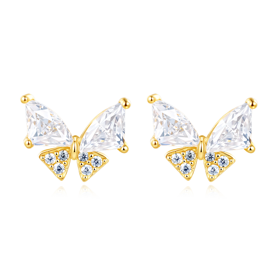 925 Sterling Silver Butterfly Zircon Earrings In 18k Plated With Gold