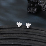 925 Sterling Silver Four-stone Clover Design Zircon Accent Stud Earrings In Plated with White Gold Setting