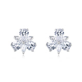 925 Sterling Silver Four-stone Clover Design Zircon Accent Stud Earrings In Plated with White Gold Setting