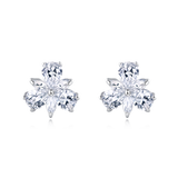 925 Sterling Silver Four-stone Clover Design Zircon Accent Stud Earrings In Plated with White Gold Setting