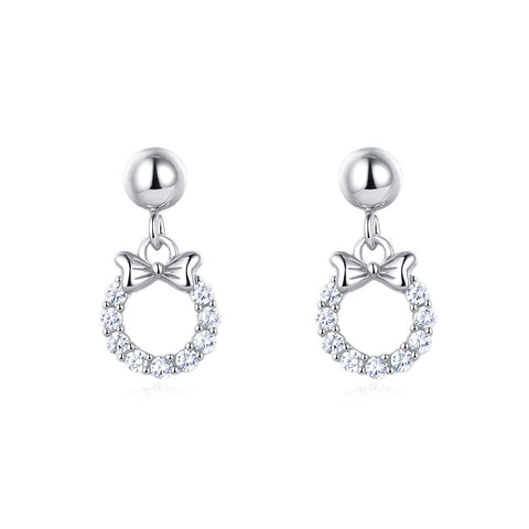 925 Sterling Silver Elegant Silver Bow Earrings With Zircon Accents