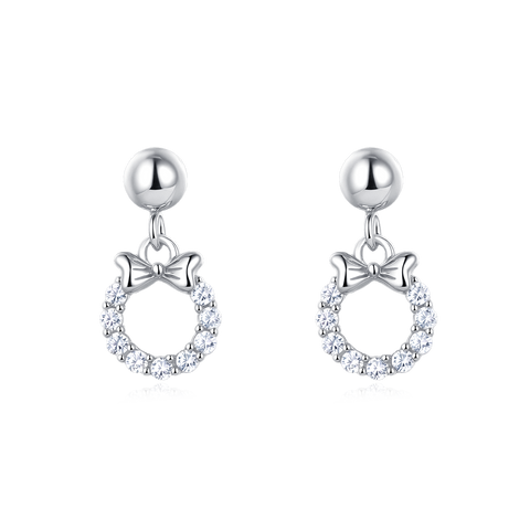 925 Sterling Silver Elegant Silver Bow Earrings With Zircon Accents