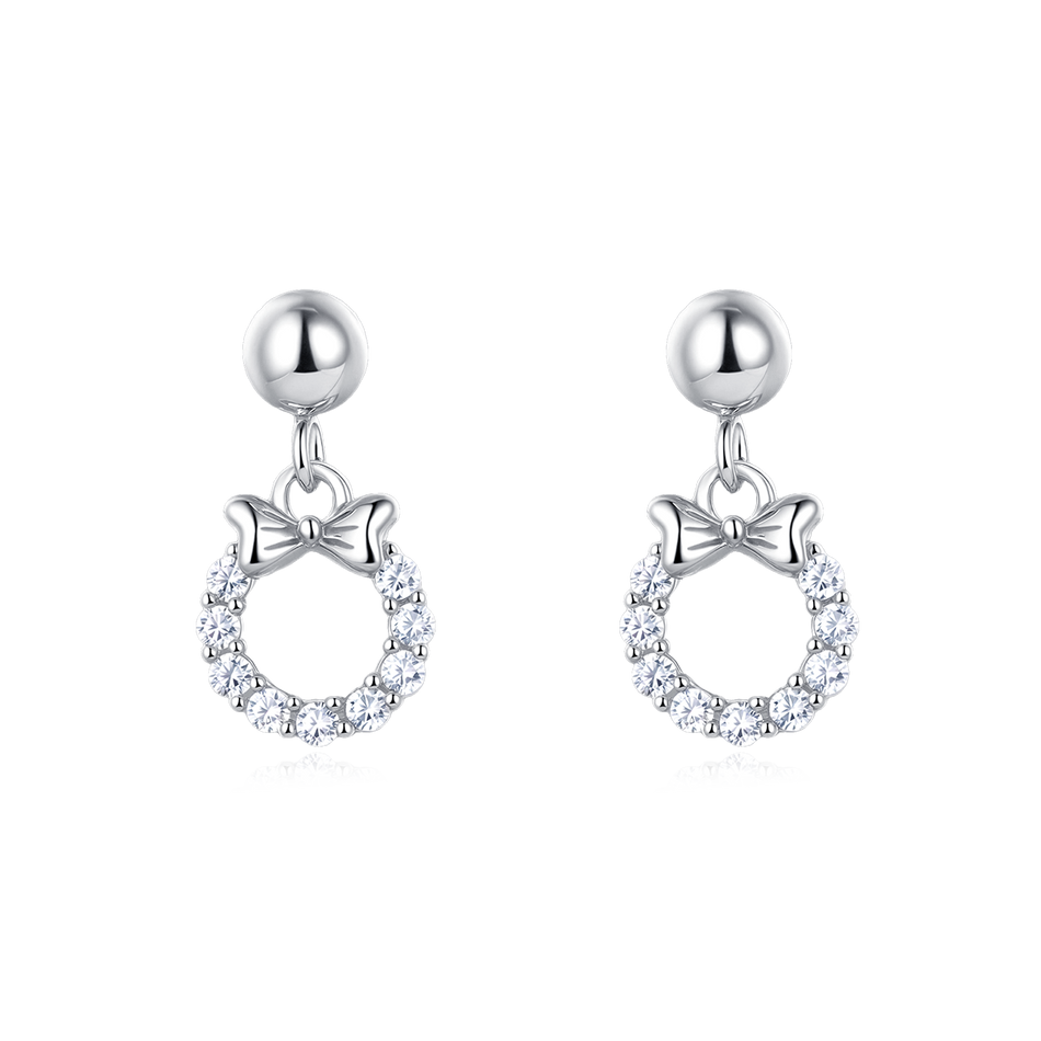 925 Sterling Silver Elegant Silver Bow Earrings With Zircon Accents