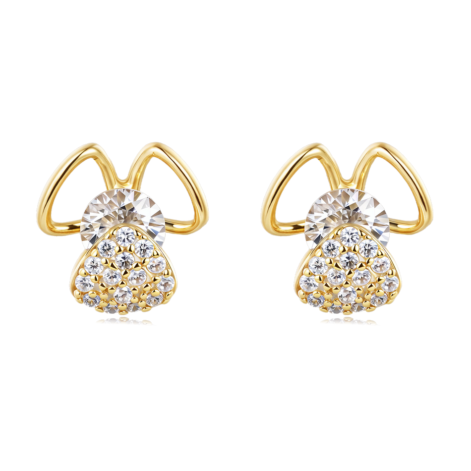 925 Sterling Silver Charming Bunny Ear Zircon Plated With Gold Earrings