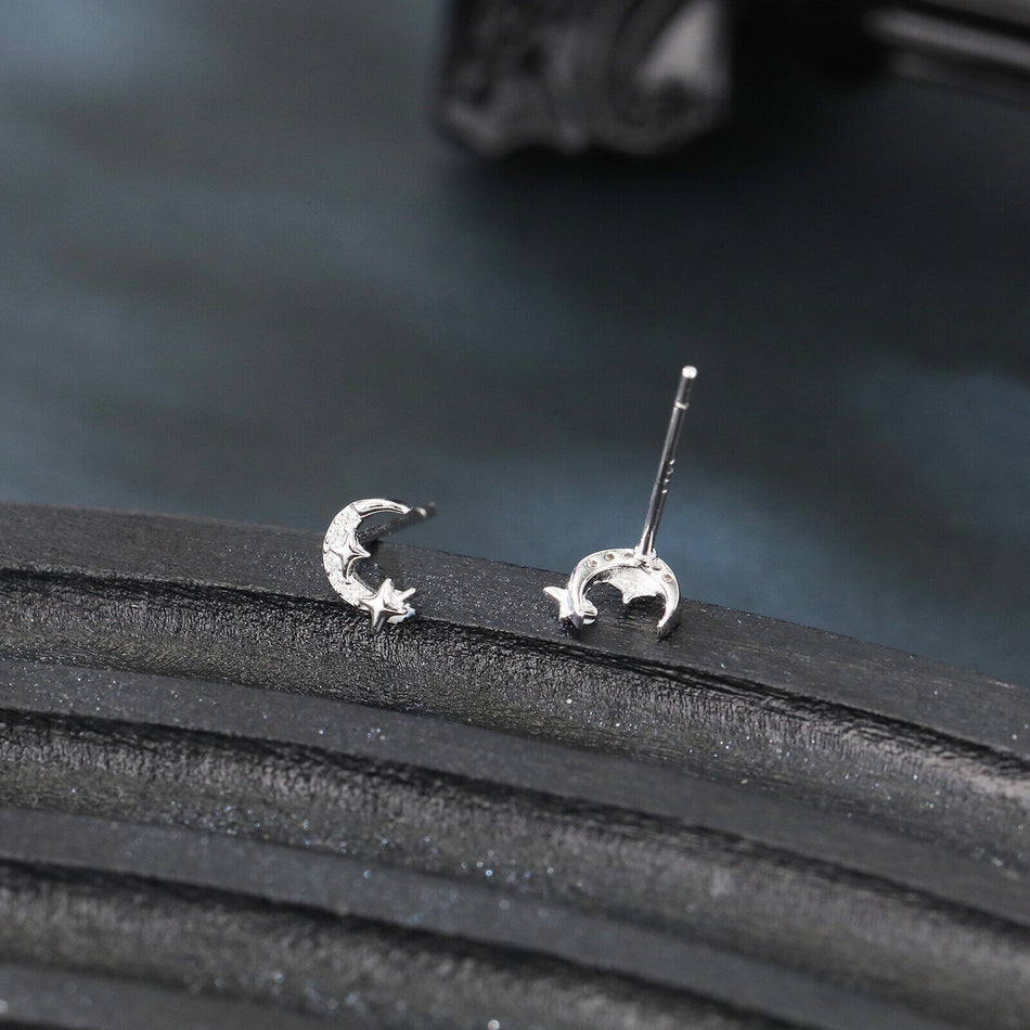 925 Sterling Silver **silver Crescent Moon Earrings With Star-studded Crystal Accents**