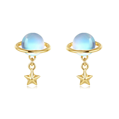 925 Sterling Silver Celestial Elegance Plated With Gold-plated Star Drop Earrings