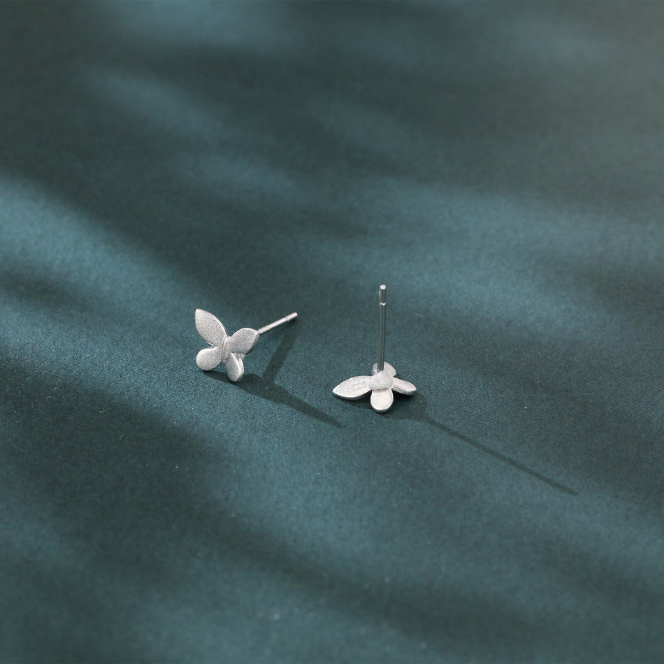 925 Sterling Silver Symmetric Silver Butterfly Earrings: Elegant Metallic Jewelry Design