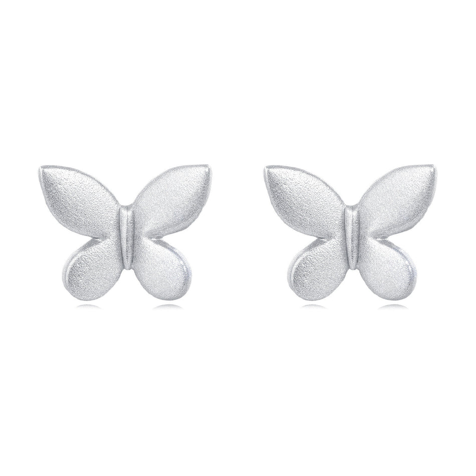 925 Sterling Silver Symmetric Silver Butterfly Earrings: Elegant Metallic Jewelry Design