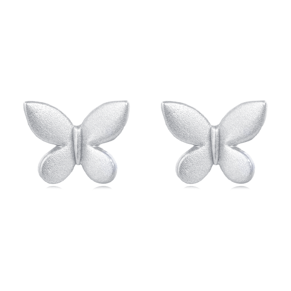 925 Sterling Silver Symmetric Silver Butterfly Earrings: Elegant Metallic Jewelry Design