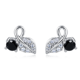 925 Sterling Silver Elegant Infinity Symbol Earrings With Black Gemstone And Crystal Accents