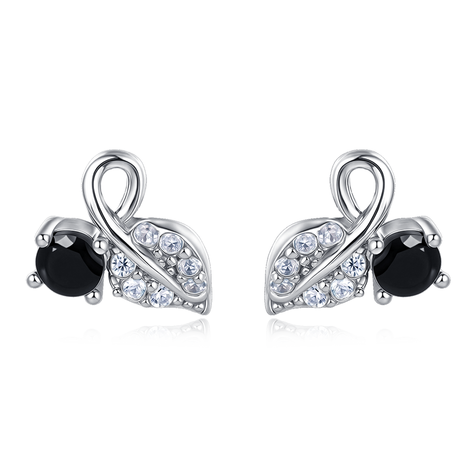 925 Sterling Silver Elegant Infinity Symbol Earrings With Black Gemstone And Crystal Accents