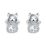 925 Sterling Silver Silver Zircon Lucky Cat Earrings ¨C Adorable Charm With Sparkling Accents