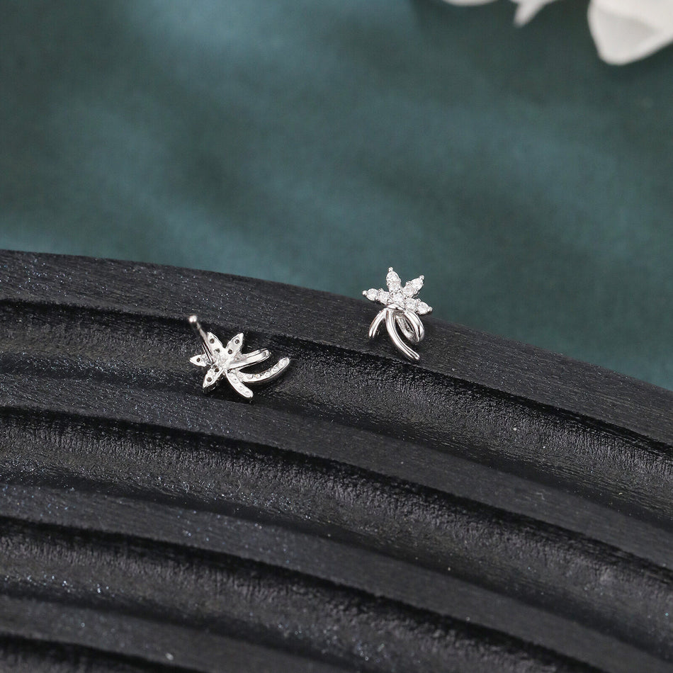 925 Sterling Silver Elegant Silver Flower Stud Earrings With Zircon Accents