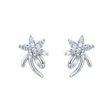 925 Sterling Silver Elegant Silver Flower Stud Earrings With Zircon Accents