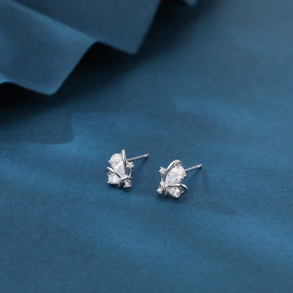 925 Sterling Silver Sparkling Zircon Earrings: Symmetrical Design With Central Gemstones And Accent Stones