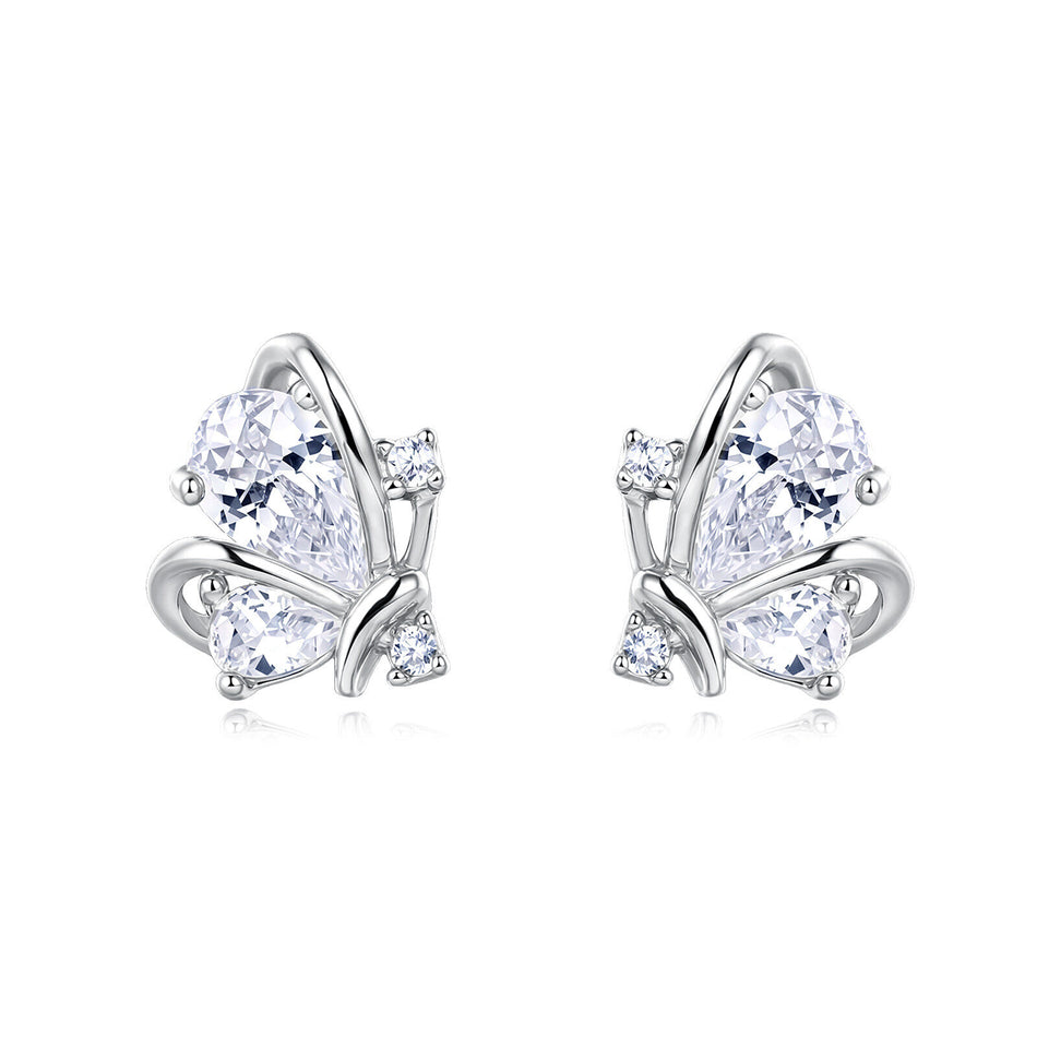 925 Sterling Silver Sparkling Zircon Earrings: Symmetrical Design With Central Gemstones And Accent Stones