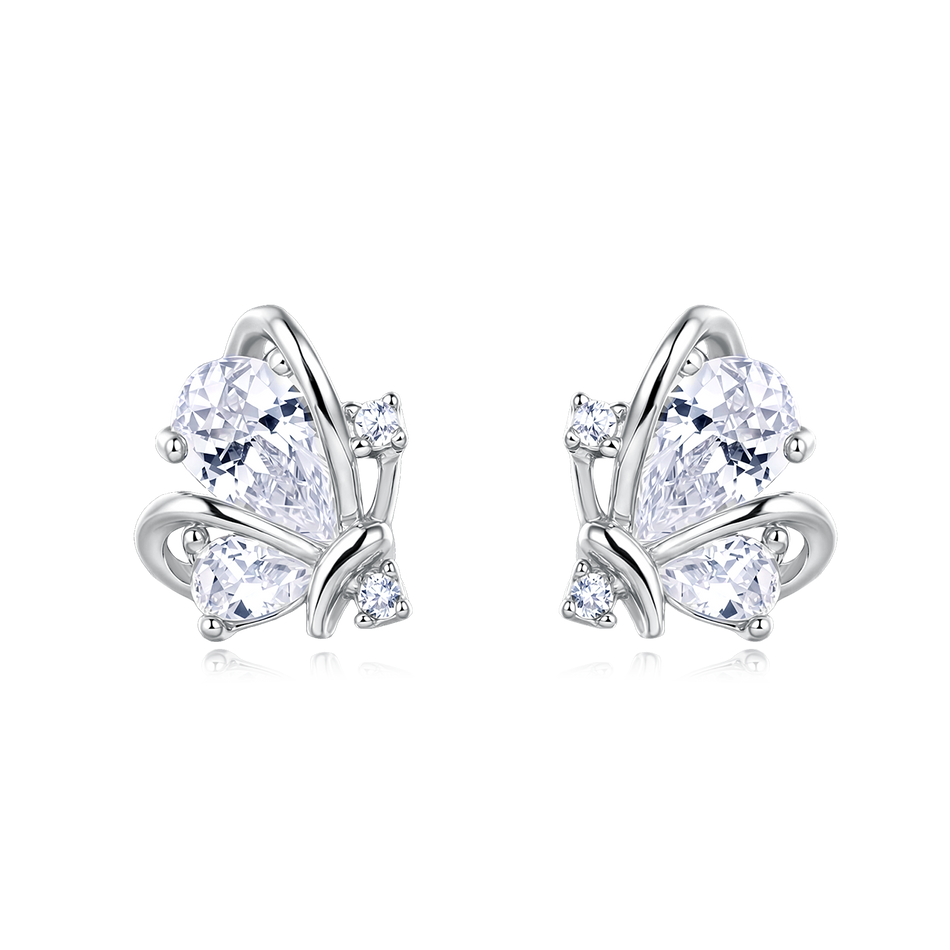 925 Sterling Silver Sparkling Zircon Earrings: Symmetrical Design With Central Gemstones And Accent Stones