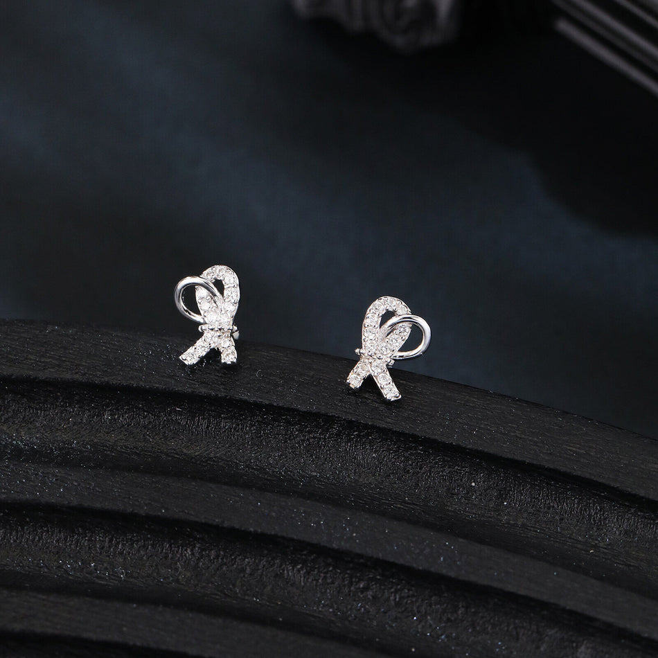 925 Sterling Silver Elegant Zircon-accented Ribbon Stud Earrings